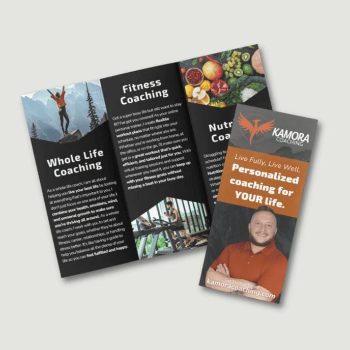 Mockup of Kamora Coaching's brochure design