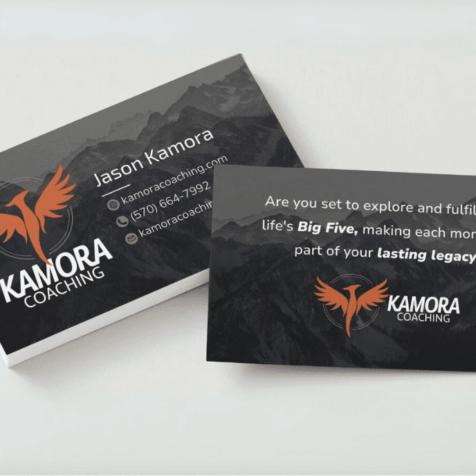 Mockup of Kamora Coaching's business cards design