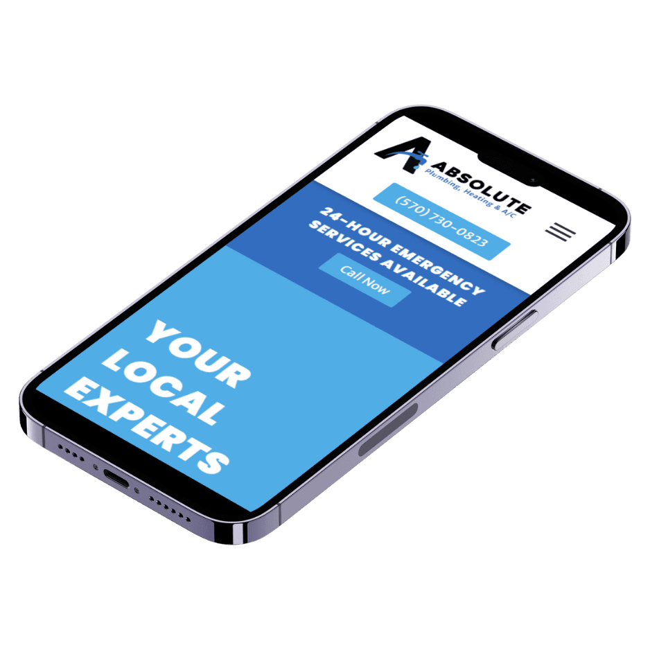 iPhone mockup for website design for Absolute Plumbing.