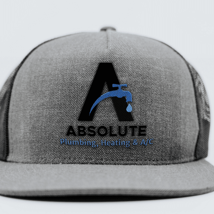 Absolute Plumbing logo mockup on gray baseball cap