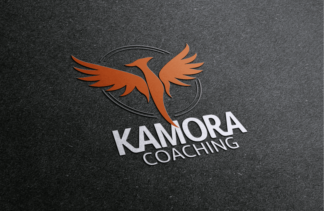 Kamora Coaching logo embossed on black paper